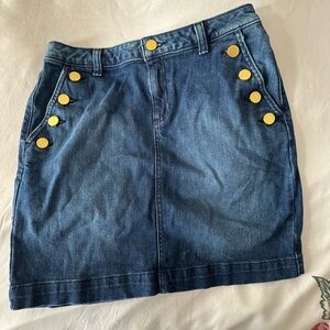 MICHAEL Michael Kors Blue Denim Mini Skirt with Gold Buttons